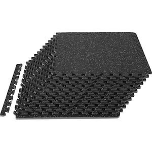 Interlocking Floor Mats, Gym Floor Mats, 24 in. x 24 in. 1/2 in. Thick EVA Foam and Rubber Top 12 Pcs 48 sq.ft Tiles