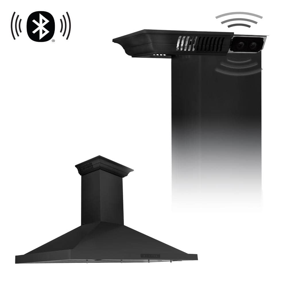 42 in. 400 CFM Ducted Vent Wall Mount Range Hood in Black Stainless Steel w/ Built-in CrownSound Bluetooth Speakers