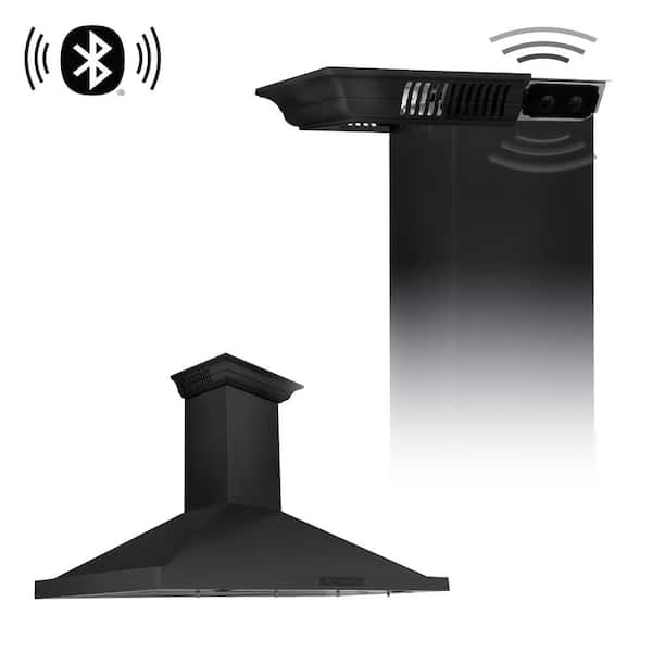 ZLINE Kitchen and Bath 42 in. 400 CFM Ducted Vent Wall Mount Range Hood in Black Stainless Steel w/ Built-in CrownSound Bluetooth Speakers