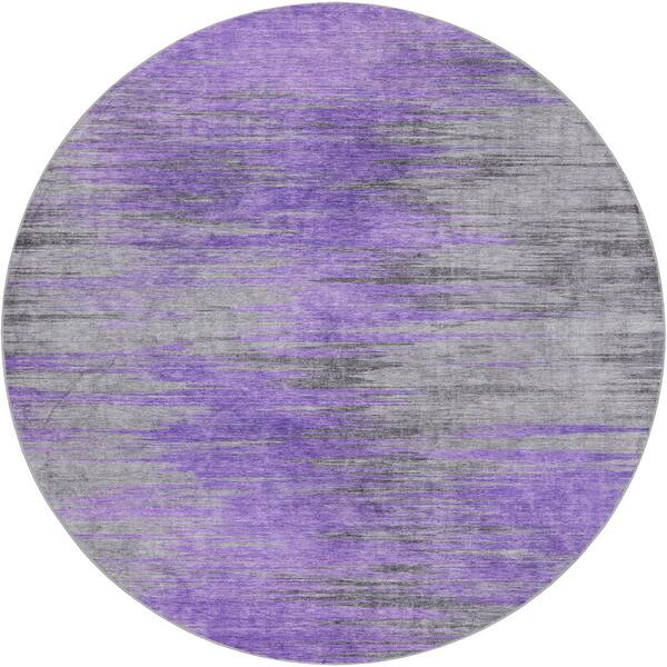 Dream Shag Premium Machine Washable Abstract ADS793 Purple 8 ft. x 8 ft. Round Rug