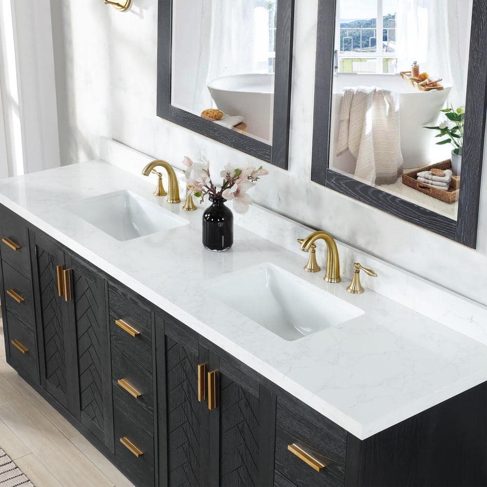 Gazsi 84" Black Oak Vanity with Composite Stone Top