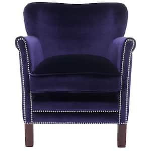 Jenny Royal Blue/Cherry Mahogany Velvet Polyester Arm Chair