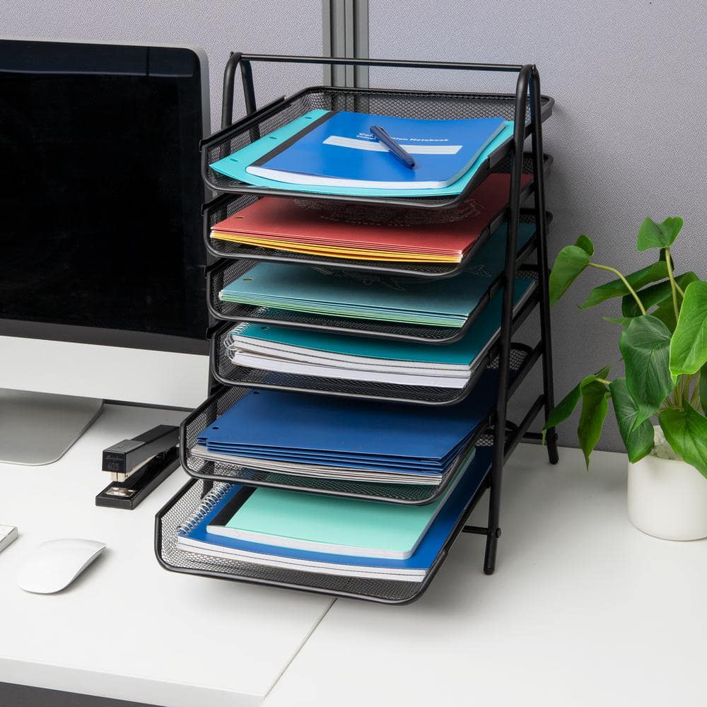 Black Metal Mesh 6-Tier Letter Tray Organizer