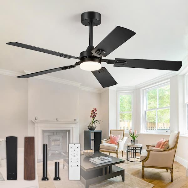 HINNIXY 52 in. Indoor Black 3-Colors LED Ceiling Fan with Dual-Finish Blades (Black and Wanult) and Light Kit and Remote control
