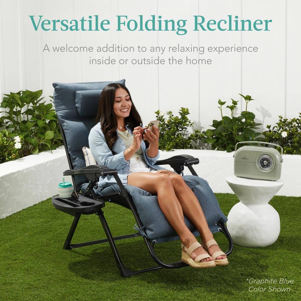 Oversized Woodland Brown Zero Gravity Recliner with Cushion and Tray