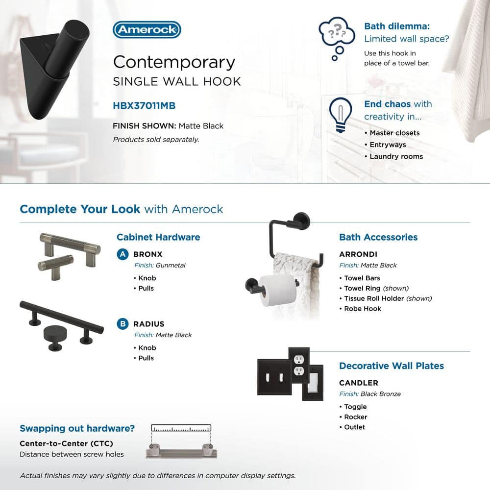 Matte Black Single Prong Decorative Wall Hook