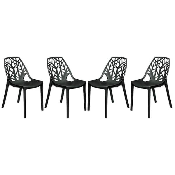 Leisuremod Cornelia Solid Black Plastic Dining Chair Set of 4