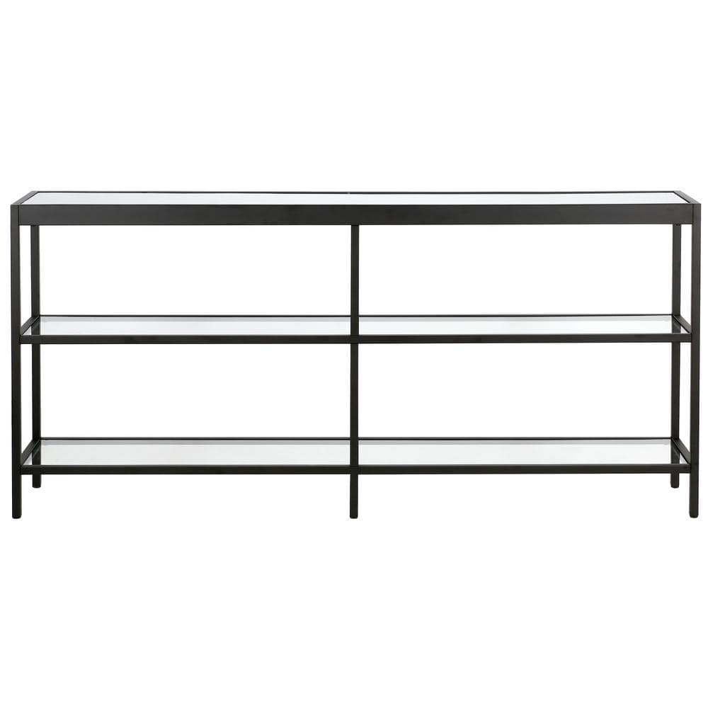 Evelyn Modern Blackened Bronze Console Table with Tempered Glass Shelves