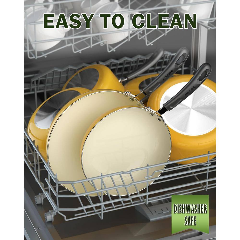 Yellow Nonstick Aluminum 10-Piece Cookware Set with Glass Lids