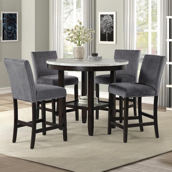 NEW CLASSIC HOME FURNISHINGS New Classic Furniture Celeste 5-Piece Wood Top Round Counter Set, Gray & Espresso