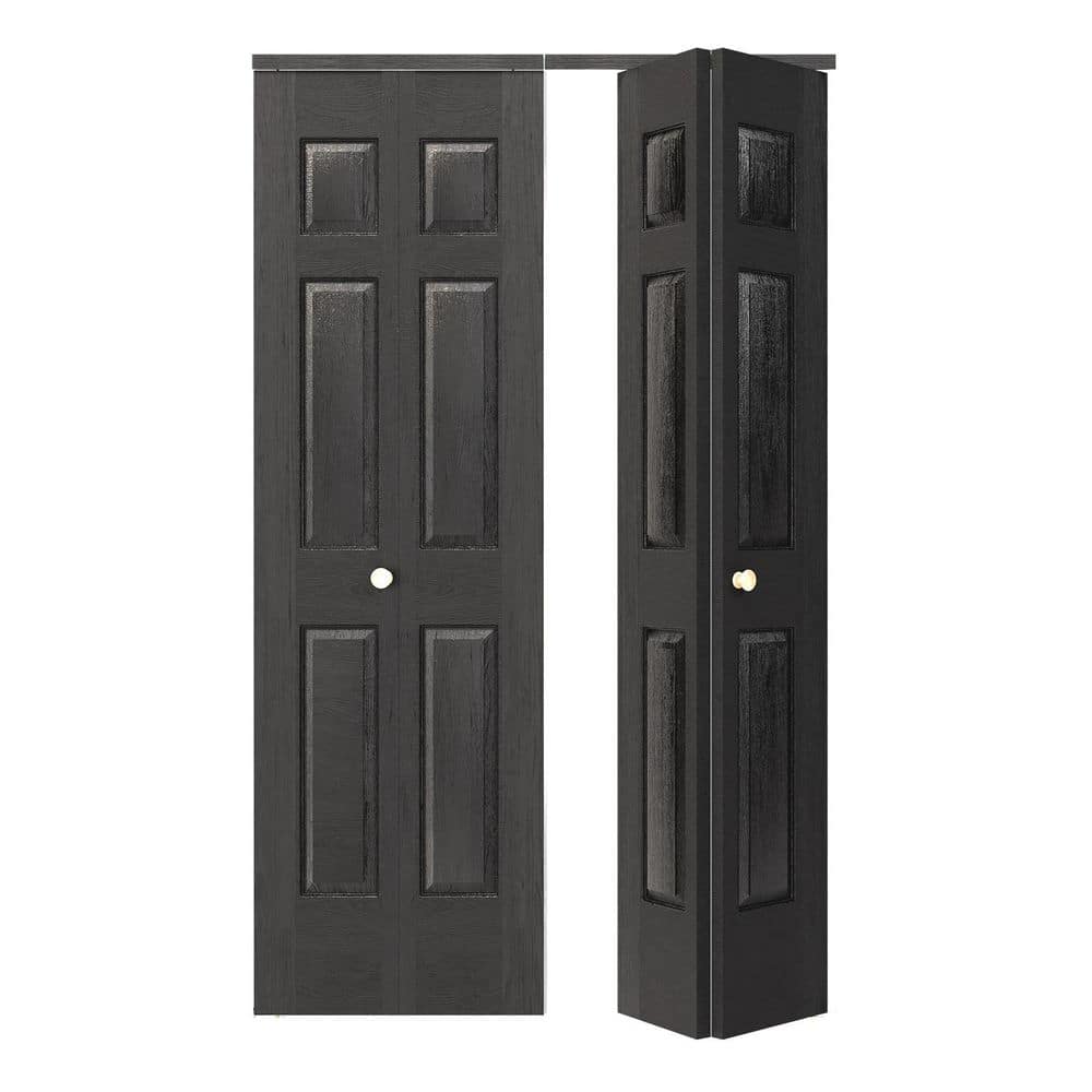 48 in. x 80 in. 6 Panel, Textured, MDF, Black, Hollow Core, Composite, DIY Painted Bi-fold Door with Hardware Kits price history on PriceWatchPro