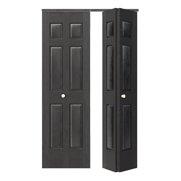 48 in. x 80 in. 6 Panel, Textured, MDF, Black, Hollow Core, Composite, DIY Painted Bi-fold Door with Hardware Kits