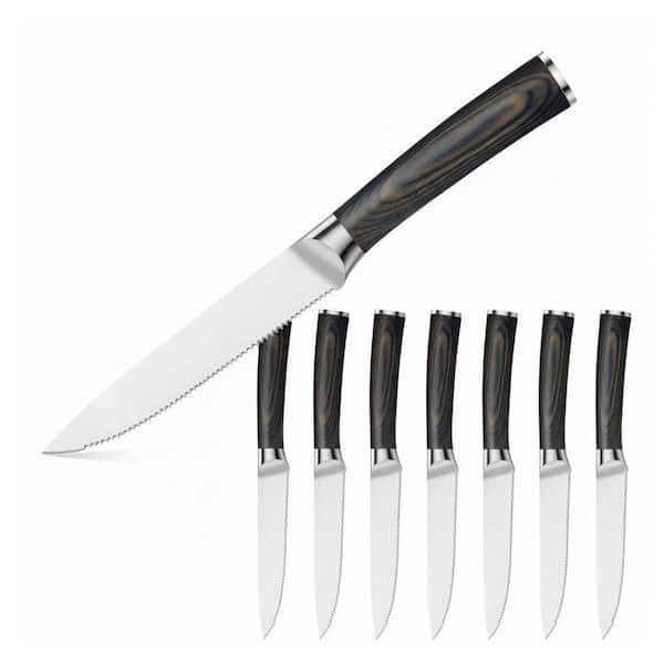 4.5 in. High Carbon Stainless Steel Partial Tang Serrated Steak Knife with Wood Handle, Rust Resistant (Set of 8)