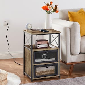 End Table with Charging Station, Nightstand with USB Ports and Power Outlets, Side Table with Storage Drawers，Gray