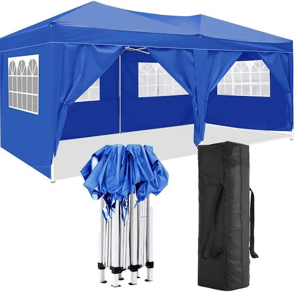 10 ft. x 20 ft. Outdoor EZ Pop Up Canopy Tent Portable Folding Garage with 6-Removable Sidewalls for Parties, Car, Blue