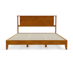 Brown Wood Frame King Platform Bed with Fishtail Headboard