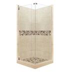 Tuscany Grand Hinged 42 in. x 42 in. x 80 in. Left-Hand Corner Shower Kit in Brown Sugar and Satin Nickel Hardware