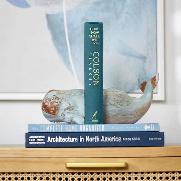 Litton Lane Gray Polystone Whale Bookends (Set of 2)