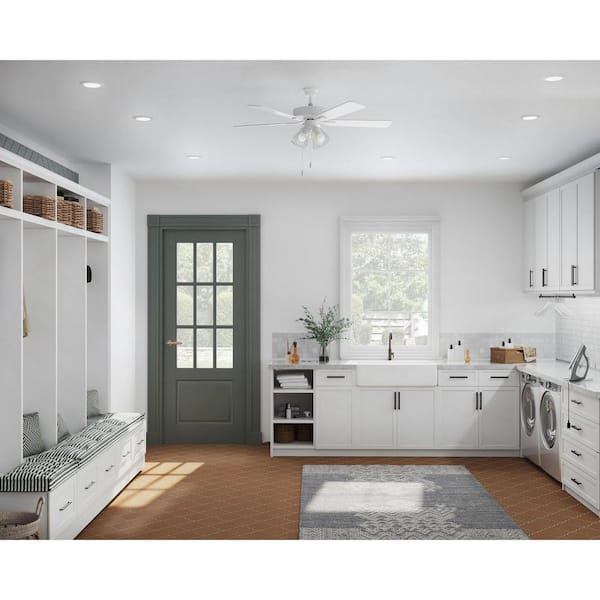 AirPro 52 in. Indoor White Transitional Ceiling Fan with Antique Wood Finish Blades Downrod Mount Included