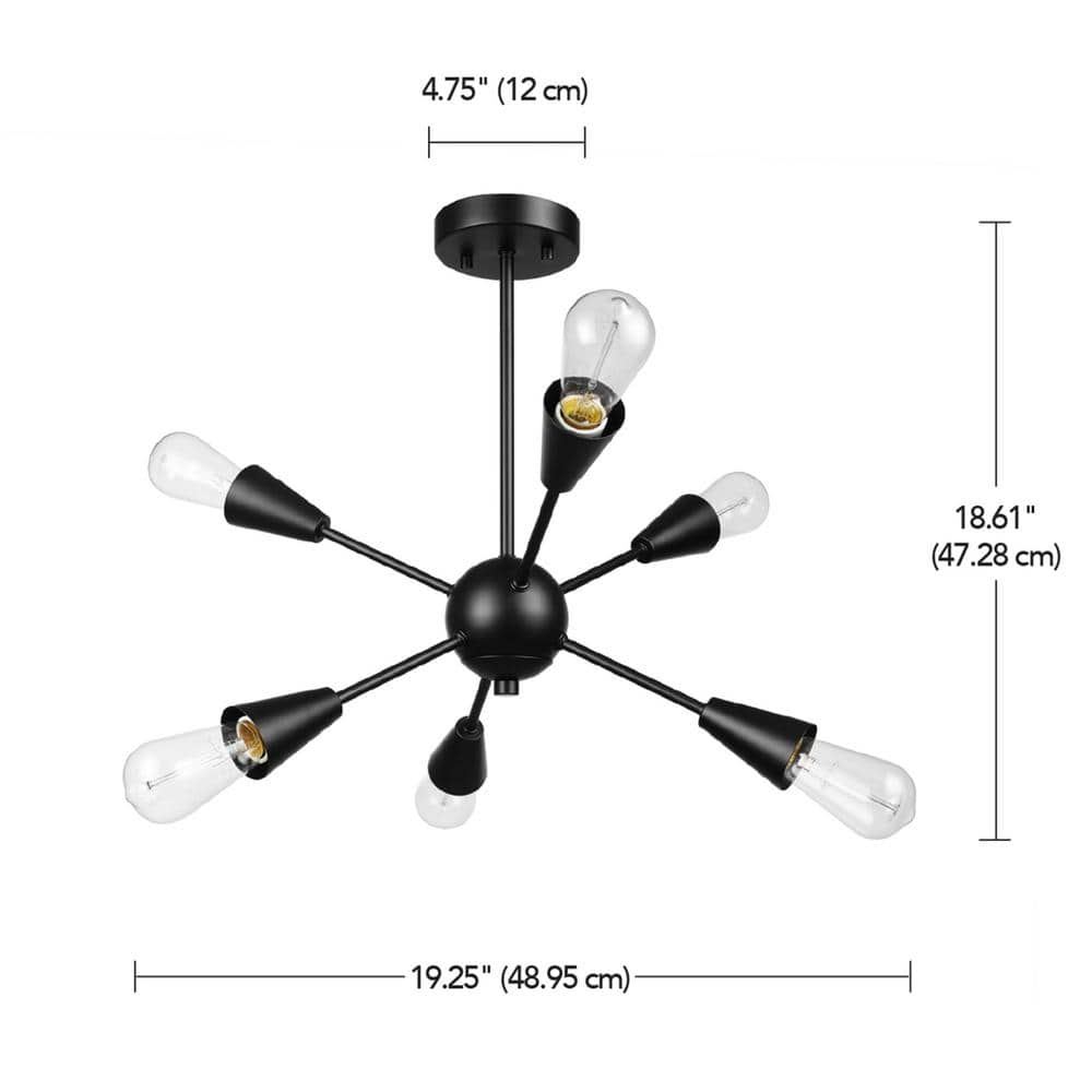 Emmanuelle Matte Black 6-Light Semi-Flush Mount Ceiling Light