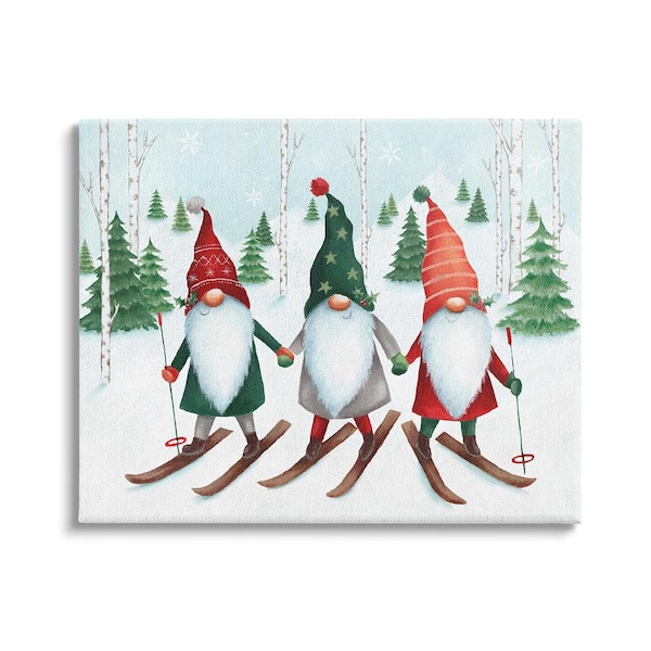 Stupell Industries Gnome Trio Skiing byEmma Leach 1-Piece Unframed Graphic Print Sports Poster Art Print 40 in. x 30 in.