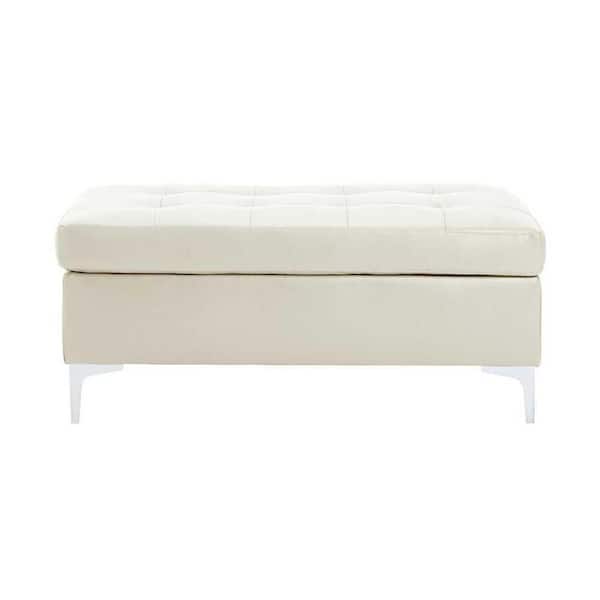 EVERGLADE HOME Falun White Tufted Faux Leather Upholstery Ottoman