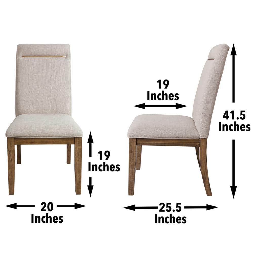 Caramel Wood 7-Piece Trestle Dining Set with Beige Upholstered Chairs