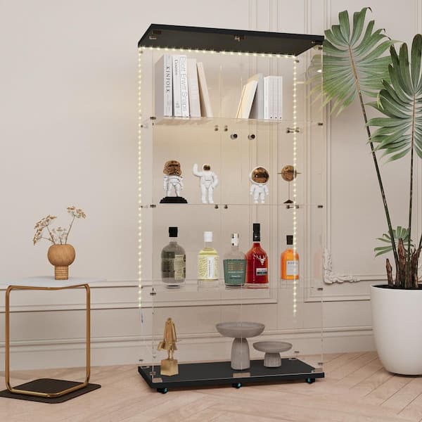 Dovelina Tempered Glass Black 31 in. Display Cabinet for Sports Shoes and Collectible Showcase