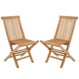 Folding Wood Outdoor Dining Chair in Natural Set of 2