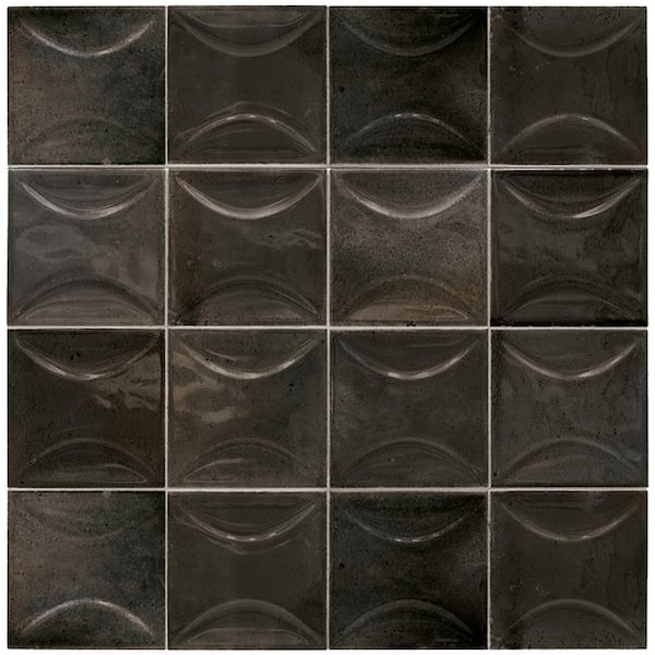 Apollo Tile Antiek Black 3.94 in. x 3.94 in. Glossy Ceramic Square Deco Wall Tile (5.39 sq. ft./case) (50-pack)