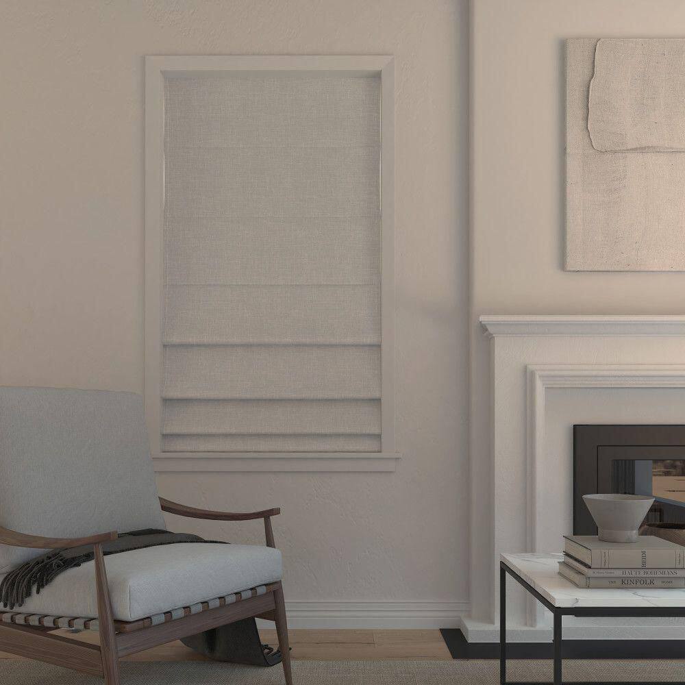 White Textured Fabric Cordless Blackout Roman Shade 39" x 64"