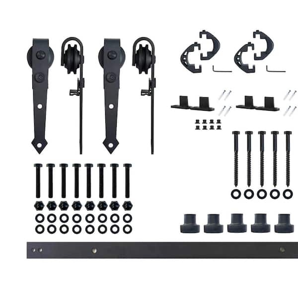 HOMACER 6 ft./72 in. Black Rustic Non-Bypass Sliding Barn Door Hardware Kit Arrow Design Roller for Double Doors