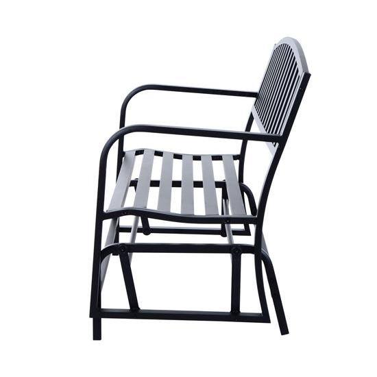 Outdoor Loveseat Glider Bench with Curved Armrests in Powder-Coated Black Steel
