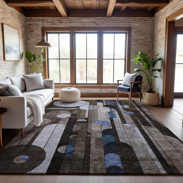 Mayfield Premium Machine Washable Abstract AMF1125 Brown 9 ft. x 12 ft. Area Rug