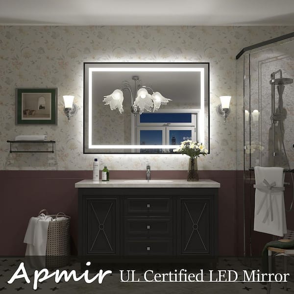 44 in. W x 32 in. H Rectangular Framed Front and Back LED Lighted Anti-Fog Wall Bathroom Vanity Mirror in Tempered Glass
