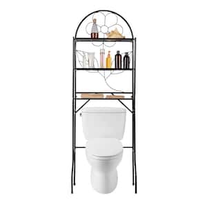 Fresh Home 24.5 in. W x 68.11 in. H x 14.17 in. D Black Metal 3-Shelf Over-the-Toilet Storage Space Saver in Black