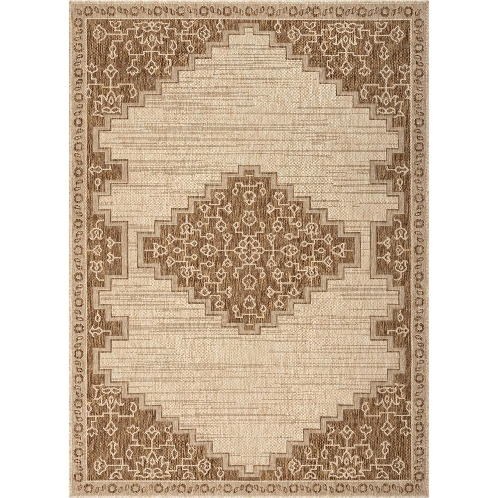 Medallion Elegance Brown Synthetic 5'3" x 7'3" Indoor/Outdoor Area Rug