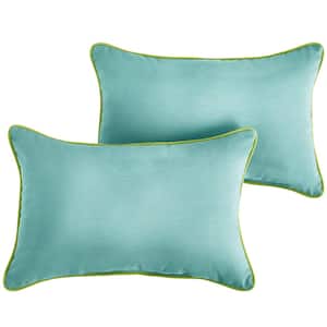 Sunbrella Canvas Aruba with Macaw Green Rectangular Outdoor Corded Lumbar Pillows (2-Pack)