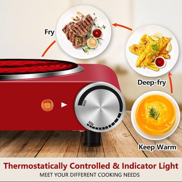 Elexnux Portable 2-Burner 7.1 in. Red Electric Hot Plate 1800-Watt Dual Control Countertop Infrared Electric Stove, Red 20.87