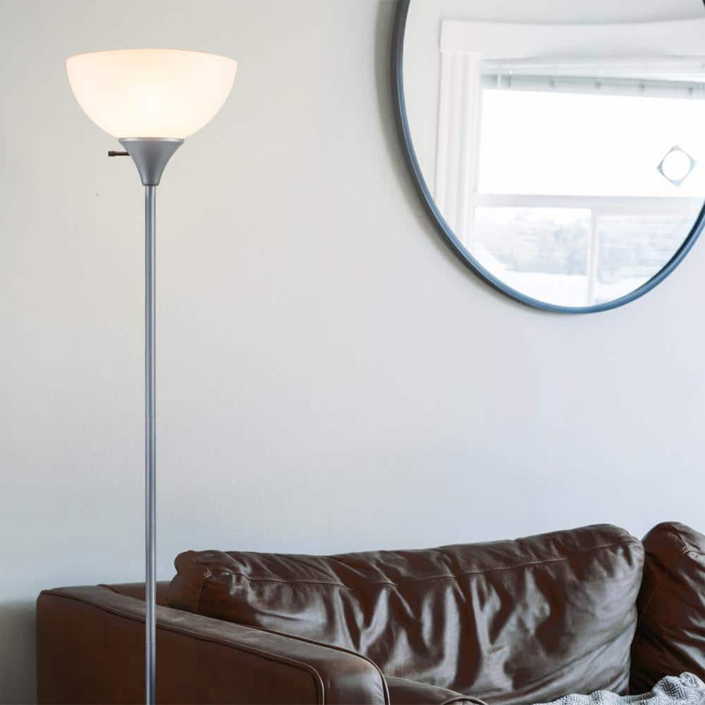 Henry 71" Silver Plastic and Metal Torchiere Floor Lamp