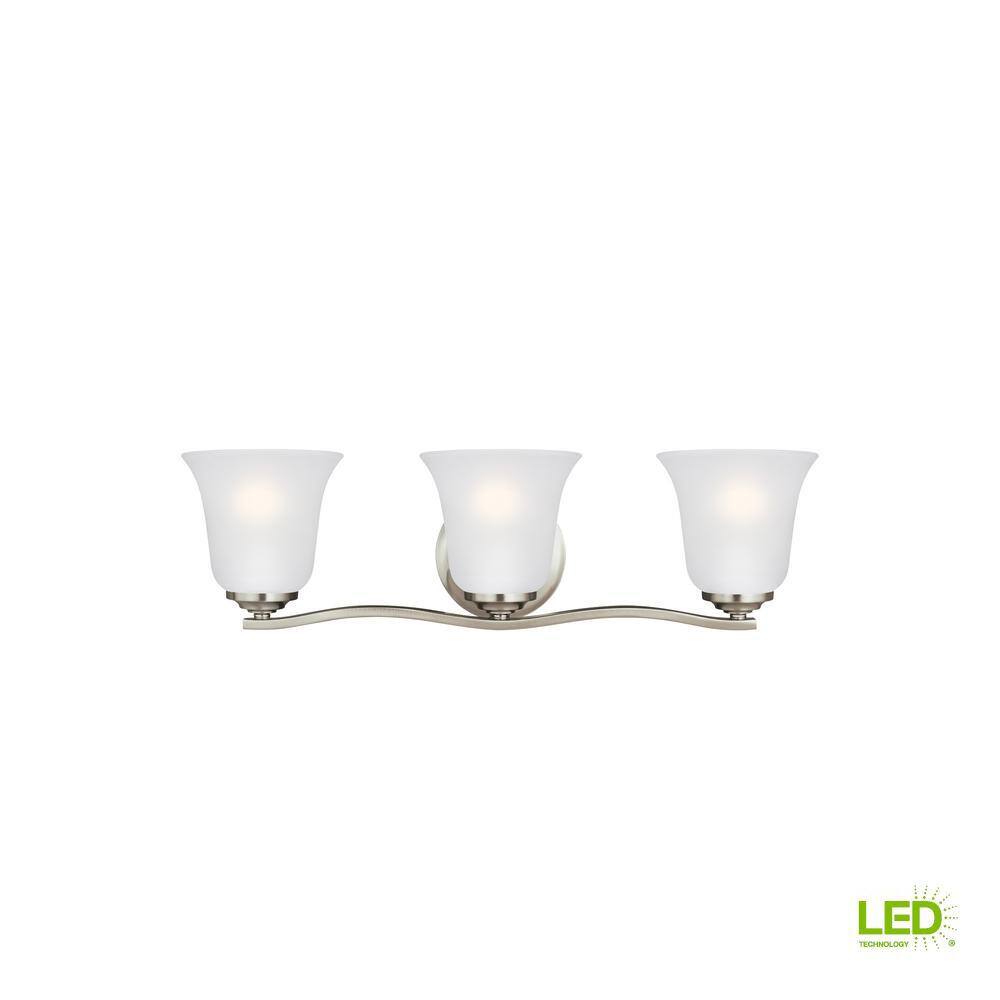 Brushed Nickel 3-Light Vanity with Satin Etched Glass Shades