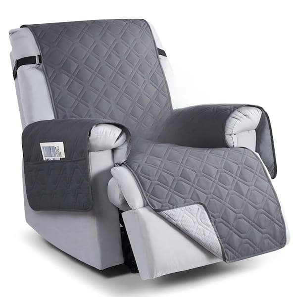 Polyester Waterproof Recliner Chair Covers with Pocket, Non-Slip Recliner Cover Furniture Protector for Pets, Grey