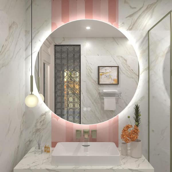 Apmir 24 in. W x 24 in. H Round Frameless Super Bright LED Backlited Anti-Fog Wall Bathroom Vanity Mirror