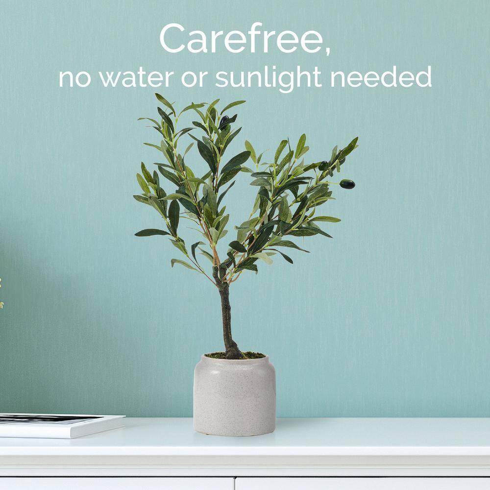 21.5 inch Green Artificial Olive Tree in White Pot