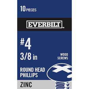 #4 x 3/8 in. Phillips Round Head Zinc Plated Wood Screw (10-Pack)
