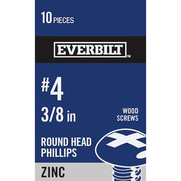 Everbilt #4 x 3/8 in. Phillips Round Head Zinc Plated Wood Screw (10-Pack)