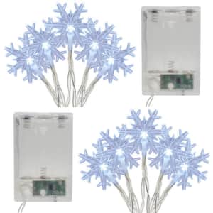 Battery Operated LED White String Lights - Snowflake (Set of 2)