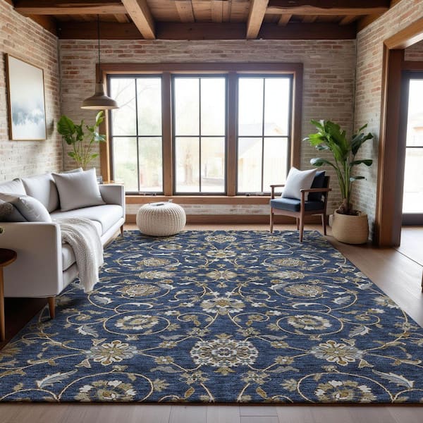 Mayfield Premium Machine Washable Abstract AMF1149 Navy 5 ft. x 7 ft. 6 in. Area Rug