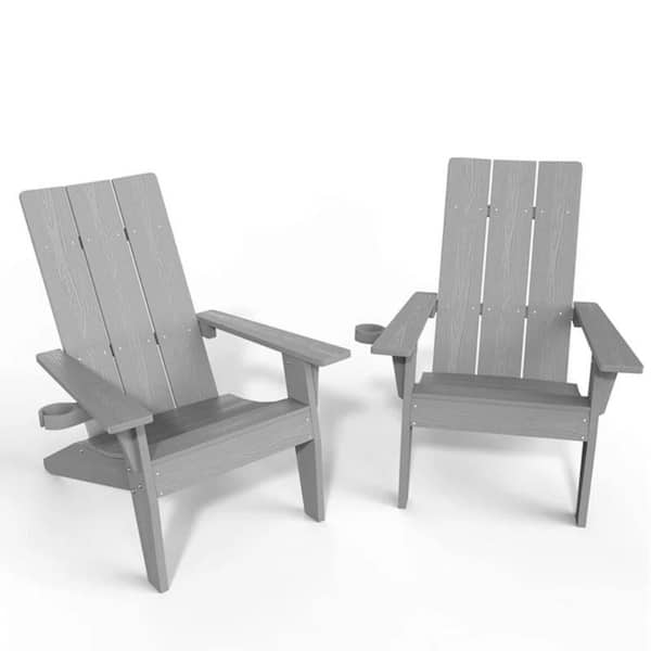 Mximu Grey Weather Resistant Plastic Outdoor Patio Adirondack Chair with Cup Holder (set of 2)