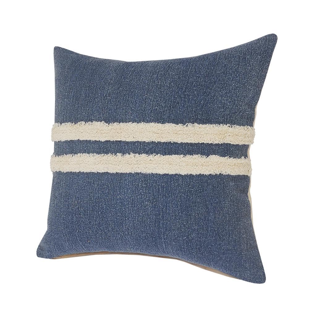 Dusty Blue and White Tufted Stripe Square Throw Pillow, 20" x 20"